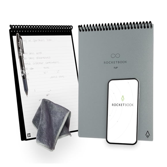 Rocketbook Flip - Con 1 Bolígrafo Pilot Frixion Y 1 Paño De Microfibra Incluidos - Tamaño De Carta De Presentación Gris (8,5" X 11")