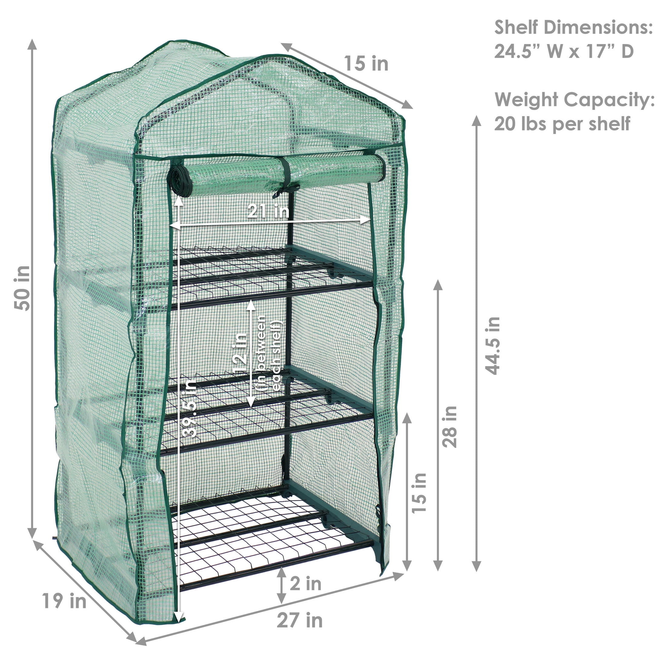 Sunnydaze 2' x 1.5' x 4' Outdoor Portable 3-Tier Mini Greenhouse, Green Cover