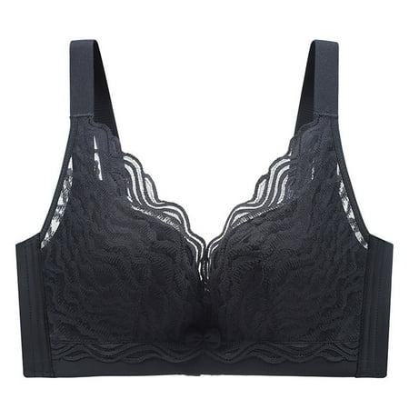 BYHONG Women s Lace Wireless Full Coverage Bra Comfortable & Breathable Large Bust Reduction Gathered Adjustable Side Spillage Control Underwire Bra Black XL