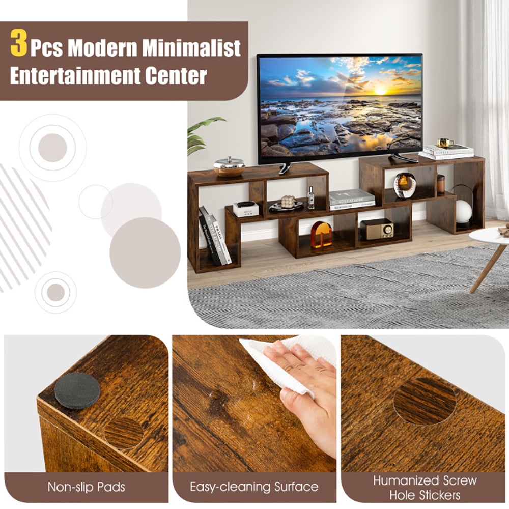 Finihen TV Stand, TV Cabinet, 3 Pieces Console TV Stand for TVs up to 65 Inch with Shelves, for Living Room, Brown