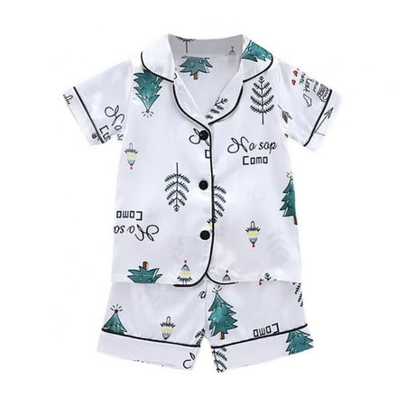 

Bullpiano 1-6T Children s Short-sleeved Shorts Pajamas Set Front Button Pajama Set Cartoon Sleepwear 2Pcs Set for Casual Wear