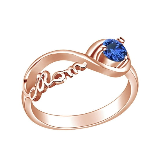 AFFY Mother's Day Jewelry Round Shpe Simulated Sapphire Mom Infinity Ring 14k Rose Gold Over Sterling Silver