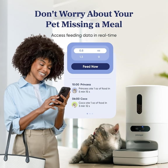 Automatic Cat Feeder with WiFi Smart Scale, 3.6L Timed Food Dispenser for Cats and Dogs, Stainless Steel Bowl, App Control