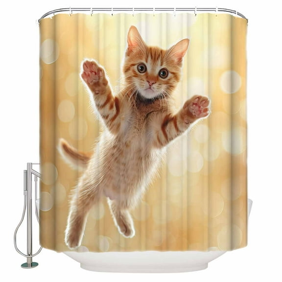 Small Stall Shower Curtain 36x72 Inch Narrow Half Size Cute Orange Cat Bath Curtains Bathroom Decor Lovely Modern Floating Pet Kitten Waterproof Fabric Shower Curtain Set with Hooks 36 Inch