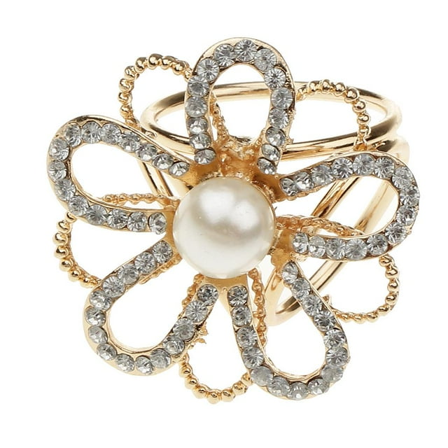 de Hebilla de Bufanda Tricíclica Chapada en Oro Soporte de Clip de Bufanda de Flor de Perla de Cristal