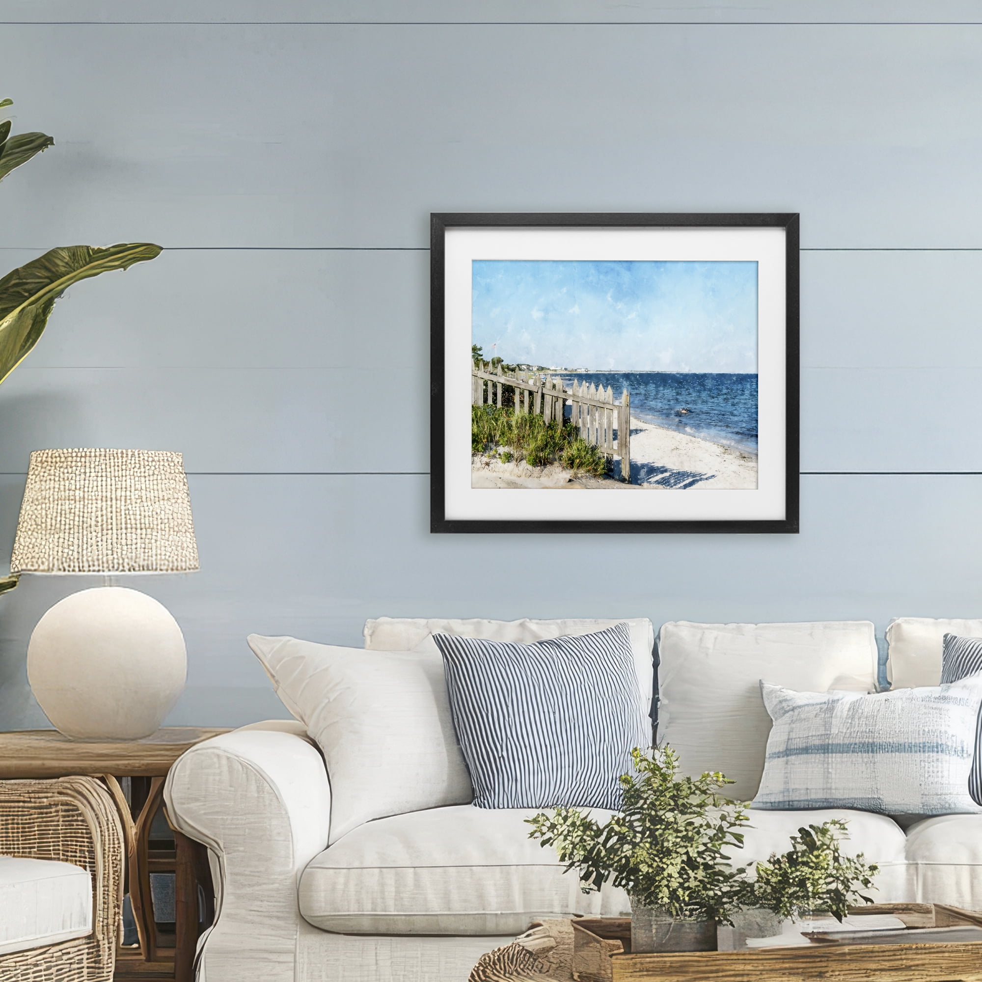 Stupell Industries Beach Pickets View Black Framed Print Under Glass, design by Kim Curinga