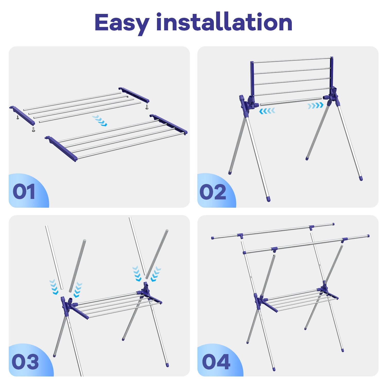 Behost Foldable Stainless Steel Clothes Drying Rack for Indoor Outdoor Laundry, 70lb Capacity, Space Saving, Tool-Free Assembly, Silver