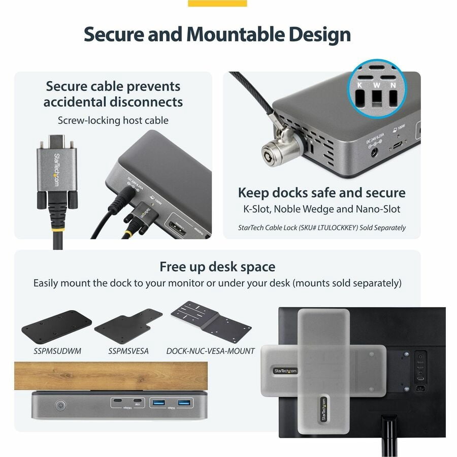 StarTech Triple-Monitor USB-C Docking Station, DP / HDMI, 4K 60Hz, 100W Laptop Charging, 1GbE, Driverless, Multi-Monitor Dock
