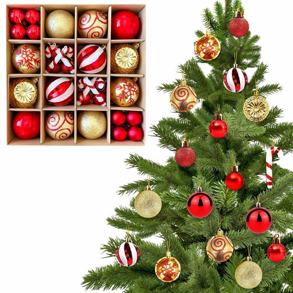 Dgankt Christmas Decorations 40 Pcs Christmas Ball Ornaments Set, Red and Gold Shatterproof Xmas Hanging Balls