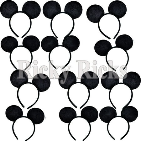 12 Mickey Mouse Ears Headbands Party Costume Favors Girls Boys Plush (12