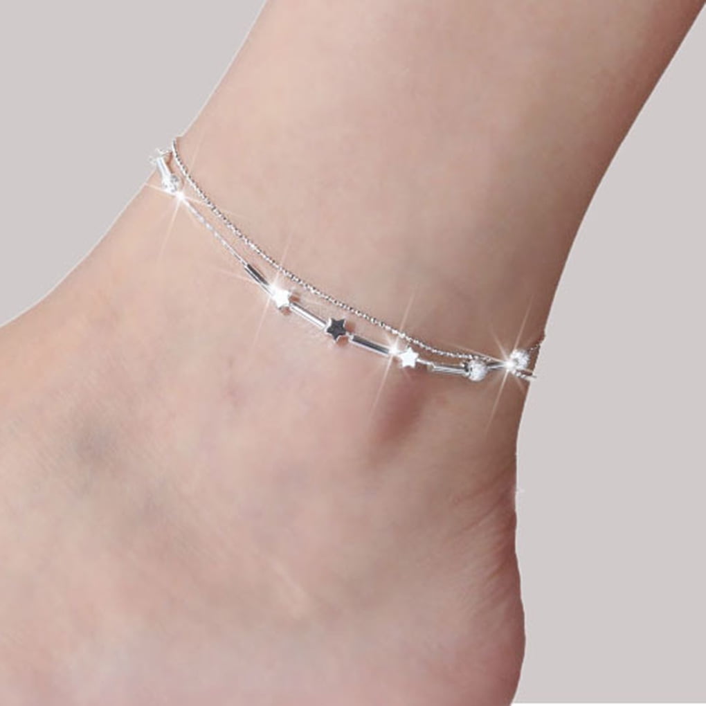 Woman Silver Plated Heart Butterfly Anklets Chain Ankle Bracelet Foot Jewelry Beachwear