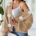 thumbnail image 4 of Women's Floral Knit Cardigan V-Neck Long Sleeve Button Sweater for Fall Khaki M, 4 of 5