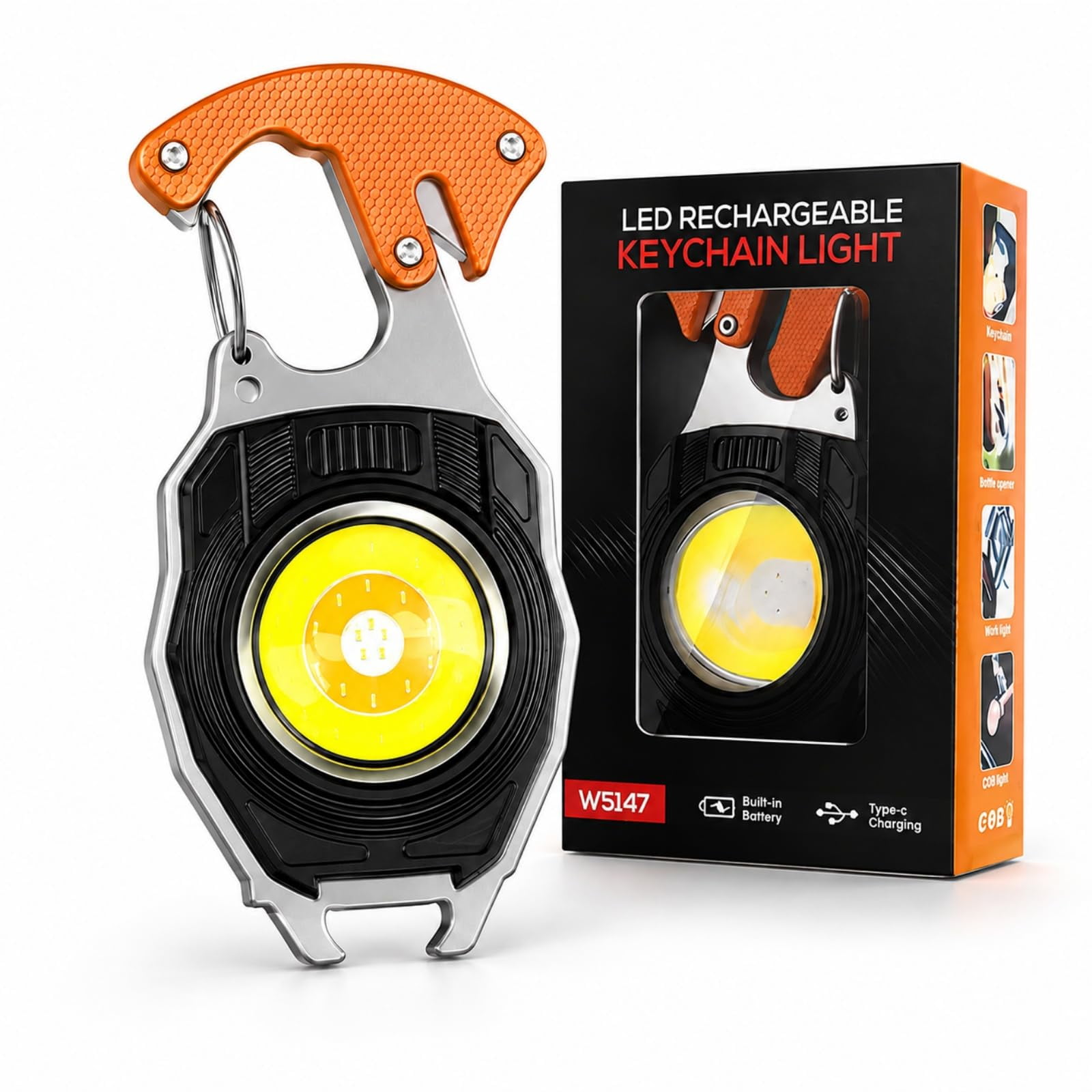 8-in-1 Multifunctional Keychain Flashlight Pocket Multitool Rechargeable Work Light for Camping and Car Use