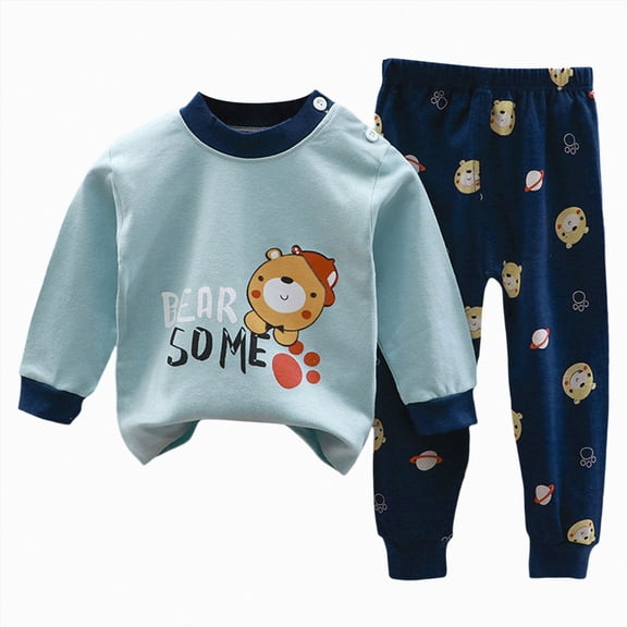 NOLDARES Infant Toddler Fall Clothes Set 2Pcs Long Sleeve Cute Print Round Neck Pullover Top Thick Sweatpants Warm Outfits Size:5-6 Y,Light Blue