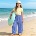 thumbnail image 4 of Oiangi Girls Beach Pants Elastic Waist Wide Leg Trousers Casual Rolled Up Pant for Summer Vacation Blue 12 Years, 4 of 8