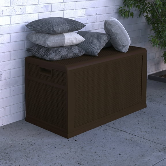 Merrick Lane Brown 120 Gallon Weather Resistant Outdoor Storage Box for Decks, Patios, Poolside and More