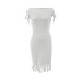 thumbnail image 5 of Diufon Knit Cotton Dresses for Women Solid Color Hem Fringe Dress Crewneck Cap Sleeve Hollow out Dress, 5 of 6