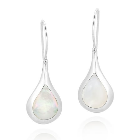 Mother Of Pearl Pattern Earrings - Chic Teardrop with Mother of Pearl Inlay .925 Sterling Silver Dangle Earrings