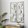 thumbnail image 3 of DecMode White Metal Dimensional Floating Floral Wall Decor with Black and Gold Accents (2 Count), 3 of 14