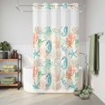 thumbnail image 6 of No Hook Shower Curtain, Teal Red Coastal Shower Curtains for Bathroom with See Through Top Window, Nautical Seahorse Beach Coral Starfish Retro Waterproof Bath Curtain Stand Up Stall 36"x72", 6 of 9