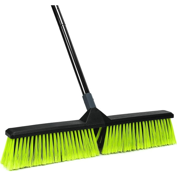 24-Inch Push Broom Outdoor with Stiff Bristle, Heavy Duty Broom Brush with 63” Long Handle for Deck Patio Driveway Garage Warehouse Shop Floor Sweeping & Scrubbing
