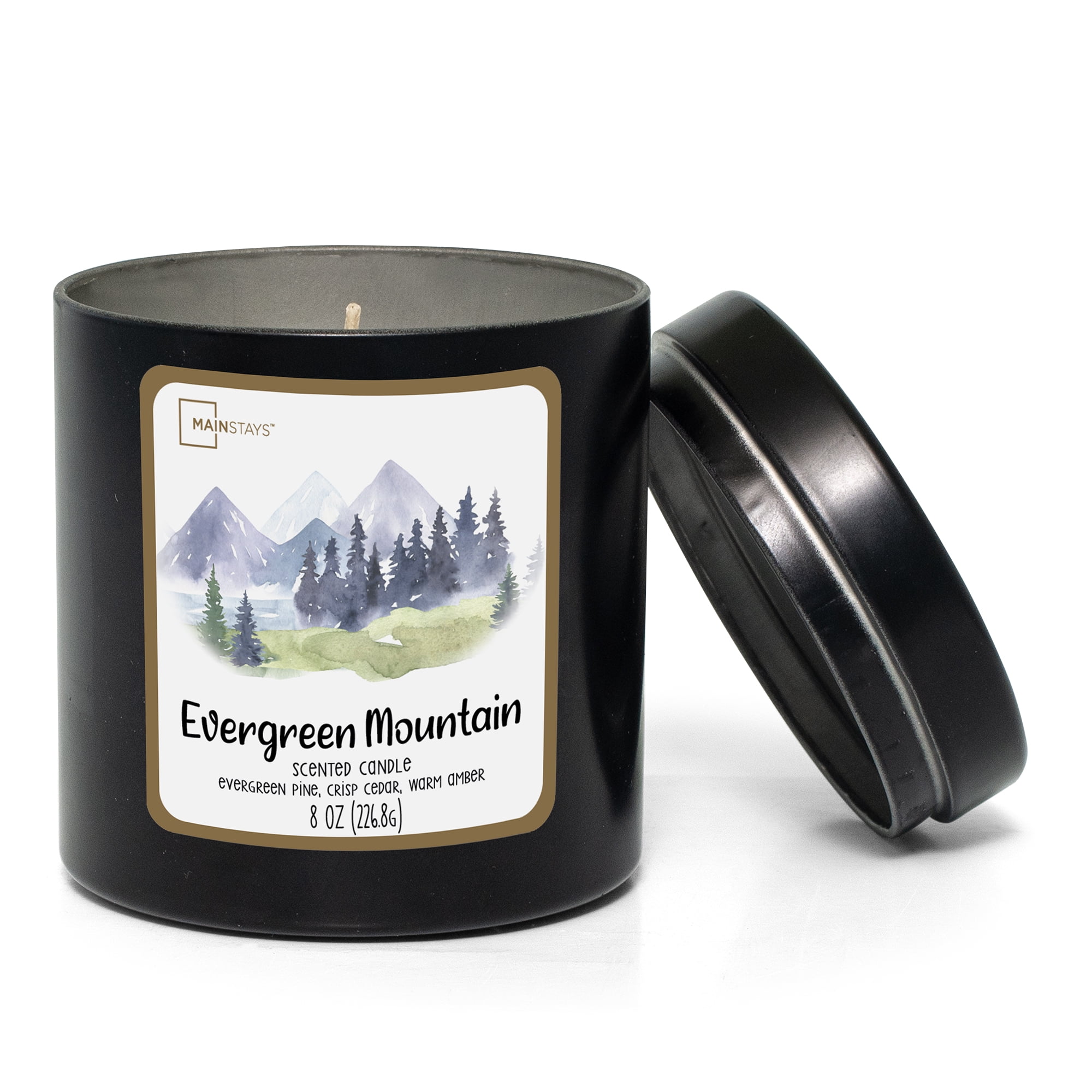 Mainstays 8oz Black Tin Candle, Evergreen Mountain