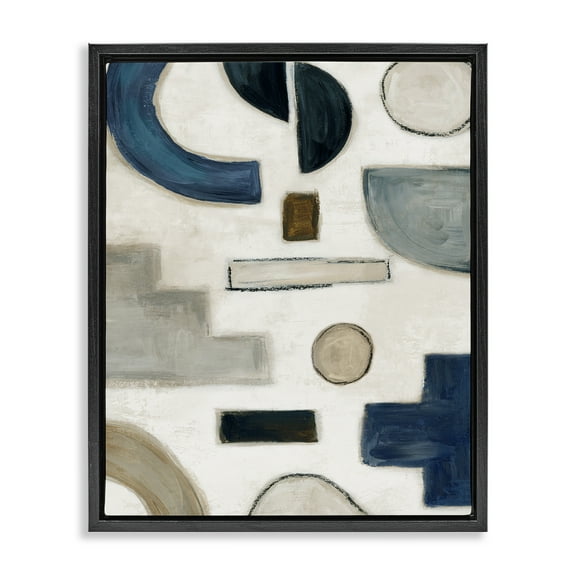 Stupell Industries Neutral Shapes Blue & Beige Abstract Painting Black Floater Framed Canvas Art Print Wall Art, 17 x 21