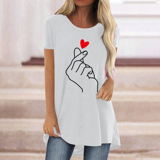 Hauts d'Été Grande Taille Femmes Décontracté Femmes Mode Décontractée Imprimé Col Rond Ample Manches Courtes T-shirt Haut Blouse Chandail Col en V T-shirt Femmes en Liquidation