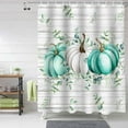 thumbnail image 2 of Fall Shower Curtain Teal Green Pumpkin Shower Curtains for Bathroom Eucalyptus Leaves White Wood Grain Bath Curtains Sets with Hooks for Autumn Thanksgiving Seasonal Decor Standard 72" X 72", 2 of 6