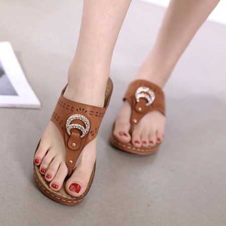 

Tangnade House Slippers for Women Ladies Crystal Comfortable Flip Flops Wedges Slipper Sandals Casual Shoes