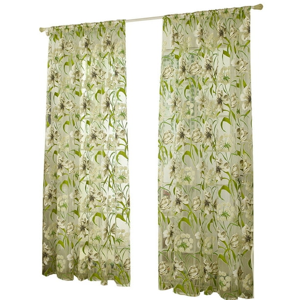 Cortina De Tela Para Ventana 1 Panel De Gasa Transparente Hojas Hogar