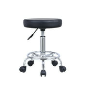 KKTONER PU Leather Round Rolling Stool with Foot Rest Swivel Height Adjustment Medical Spa Drafting Salon Tattoo Work Office Massage Stools Task Chair (Black)