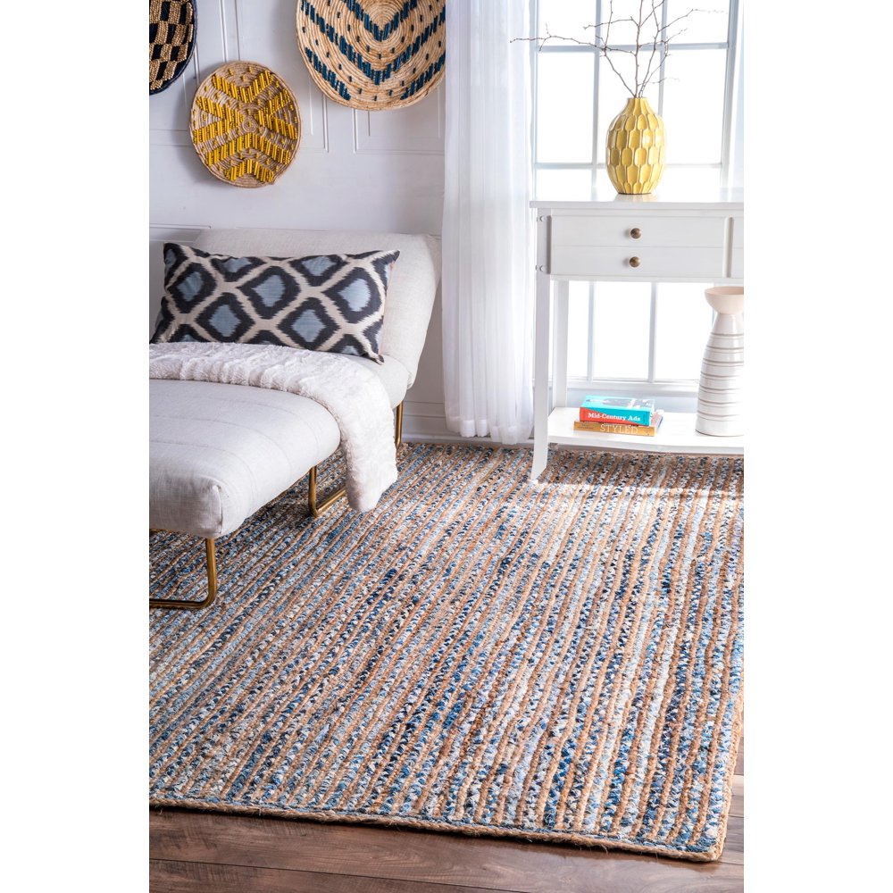 nuLOOM Hand Braided Striped Dara Jute Area Rug