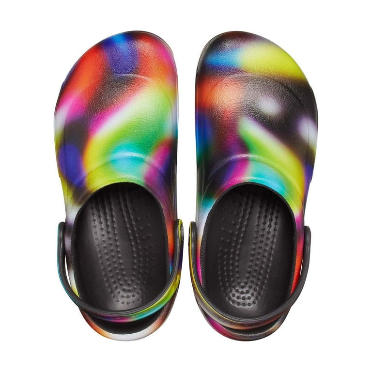Rainbow colored crocs sales