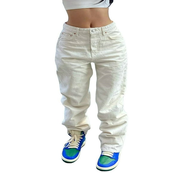 Women Boyfriend Baggy Jeans High Waisted Wide Leg Distressed Denim Pants Vintage Casual Streetwear Trousers