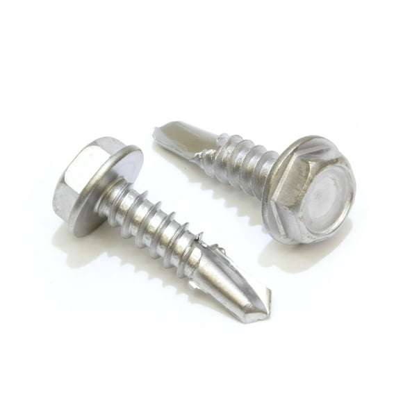 14 X 1-3/4'' Stainless Hex Washer Head Self Drilling Screws, (50 pc) 410 Stainless Steel
