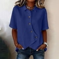 thumbnail image 2 of Women's Asymmetrical Placket Button-Down Shirt Casual Regular Fit Short Sleeve Tops Spring Summer Daily Top XL, 2 of 6