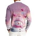 thumbnail image 3 of Men's Christmas Printed Crewneck Long Sleeve Ribbed Knit Pullover Sweater with Snowflake Pattern, Relaxed Fit Casual Business Knitwear for Holidays and Everyday,Pink,L, 3 of 5