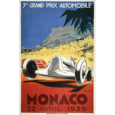 - Automobile Grand Prix Monaco 1935 Vintage Car Racing Poster Sporty Style 24X36
