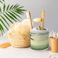 thumbnail image 5 of Ambesonne Caribbean Soap Dispenser & Toothbrush Holder Set, Palm Tree Rocky Shore, 2 Pcs, Almond Green Pale Yellow, 5 of 6