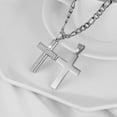 thumbnail image 3 of Gold Plated Solid CZ Cross Necklace For Men Women Stainless Steel Religion Jewelry With 24 Inch Figaro Chain, 3 of 6