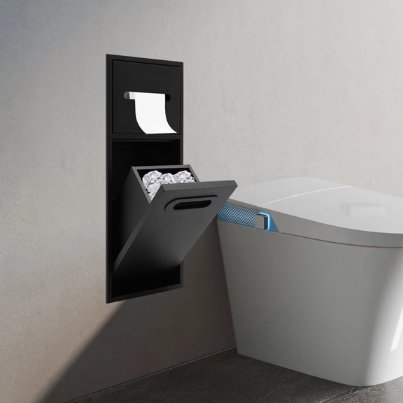 Rectangle Bathroom Trash Can Tilt Out Trash Bin Cabinet Hidden Trash Can Black
