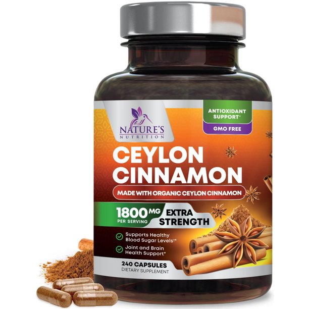 Organic Ceylon Cinnamon Capsules by Nature's Nutrition 1800mg Natural