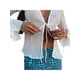 thumbnail image 3 of Txlixc Camisa plisada para mujeres, cuello V profundo de manga larga, fiesta callejera sólida, blusa de verano con volantes de cuerda Txlixc  moda, 3 of 9