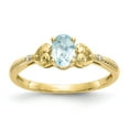thumbnail image 1 of 10K Yellow Gold Ring Band with Stones (03) March Aquamarine Oval Blue Diamond Round, Size 8, 1 of 5