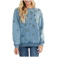 thumbnail image 1 of Women Multiple Color Exquisite Gracefulness Young Round Collar Printing Long Sleeve Polyester Top(Blue,L), 1 of 4
