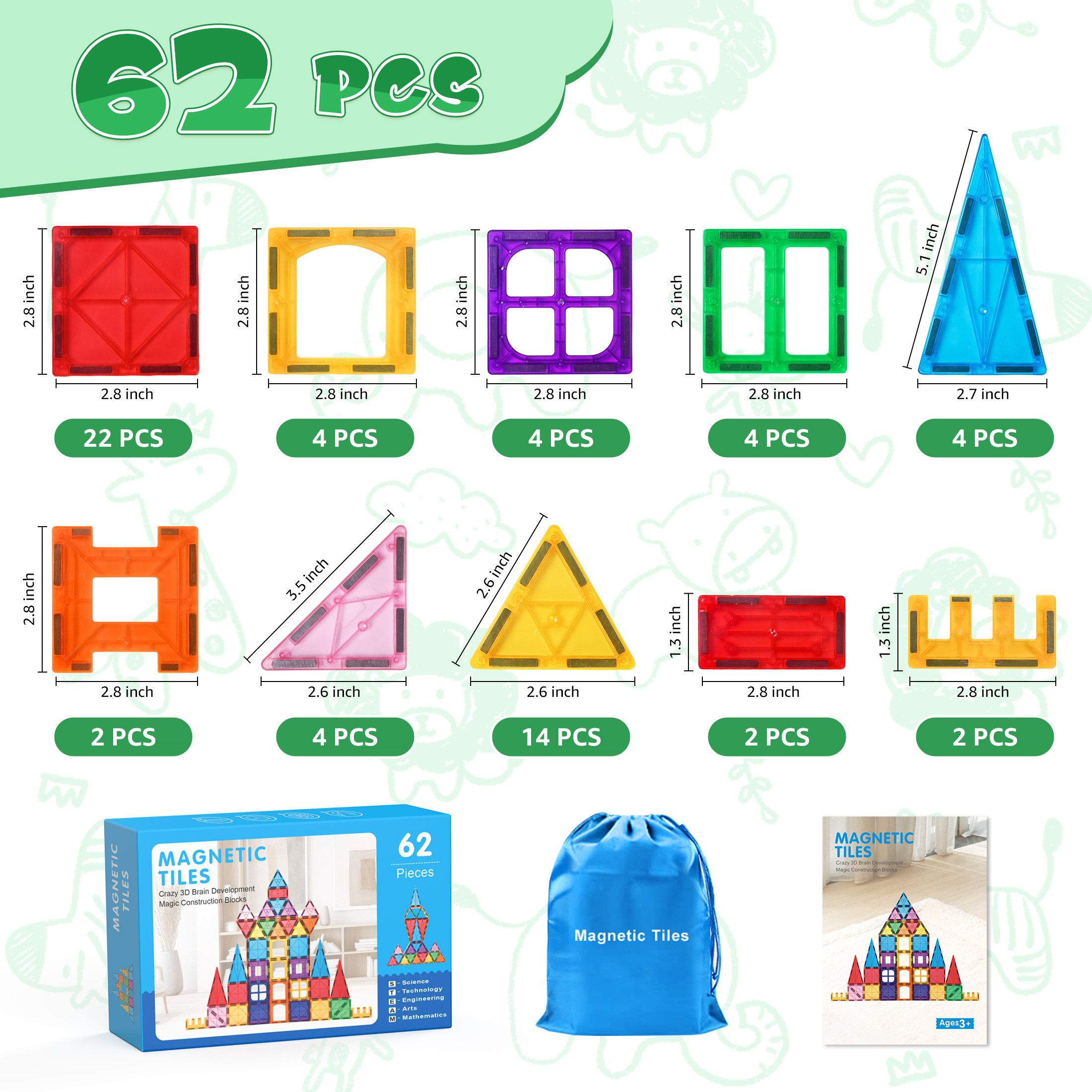 Qiaho Magnetic Tiles 62-Piece Building Block Set photo 7