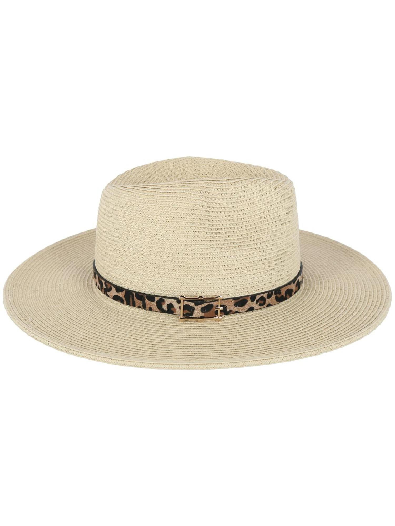 Karen Keith Braided Toyo Fedora Sun Hat with Leopard Hat Karen Keith Braided Toyo Fedora Sun Hat with Leopard Hat