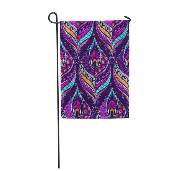 POGLIP Bohemian with Peacock Feathers Ethnic Colorful Doodle Tracery Abstract Design Bo Garden Flag Decorative Flag House Banner 28x40 inch