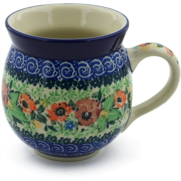 Polish Pottery Bubble Mug 12oz Polmedia September Meadow Theme UNIKAT Hand Painted in Boleslawiec, Poland   Certificate of Authenticity
